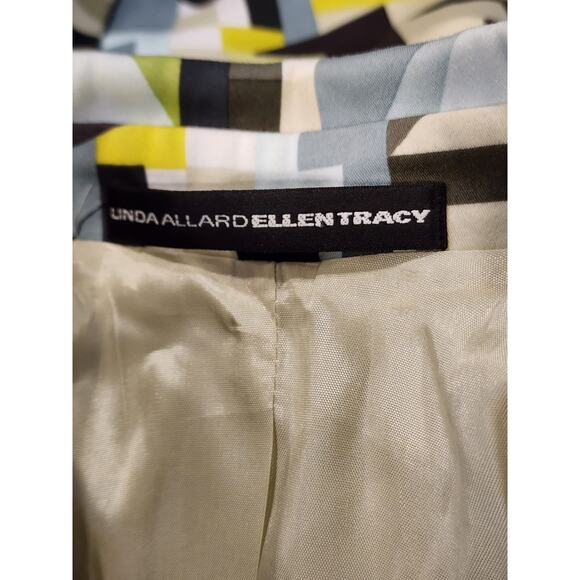 Ellen Tracy Geometric Cotton Blazer sz 14 Chartreuse Lightweight Career Summer - Picture 7 of 7